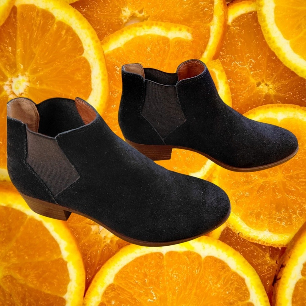 Lucky Brand Bellamy Black Suede Chelsea Ankle Boots Women 6M LP-Bellamy